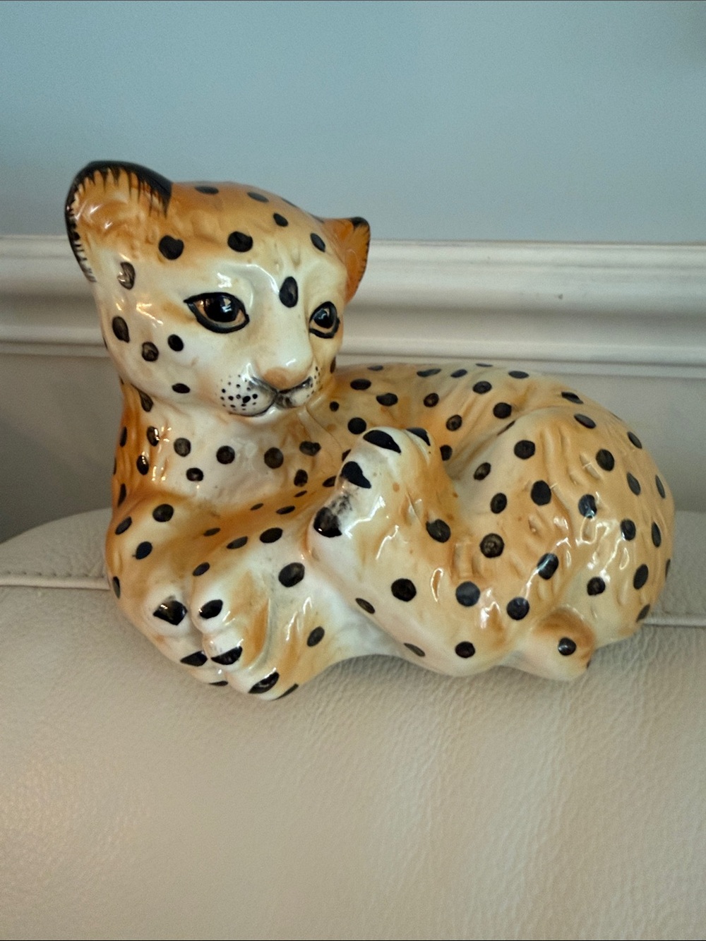Ceramic Spotted Cheetah Figurine in Tan and Black